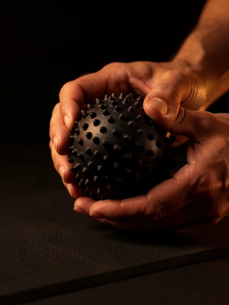 Hands holding a peanut massage ball
