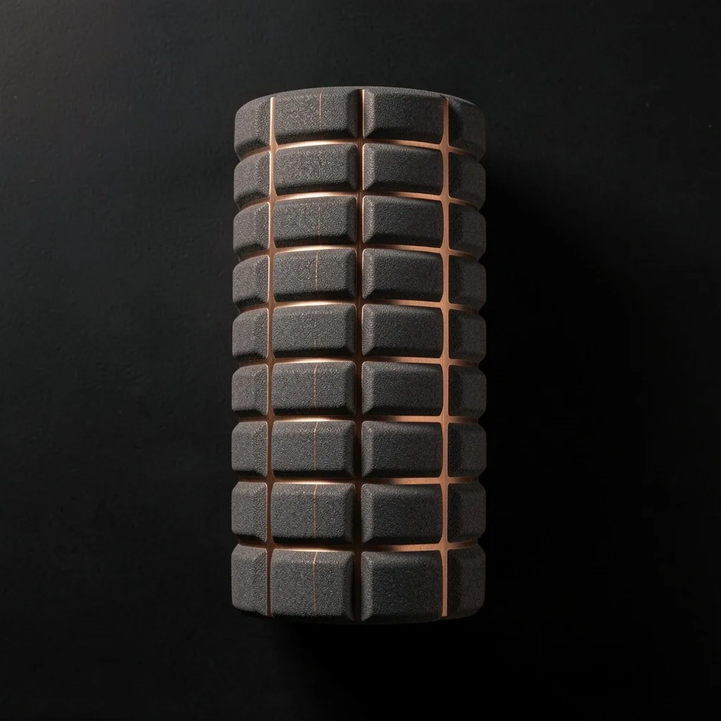 Textured foam roller on a matte surface