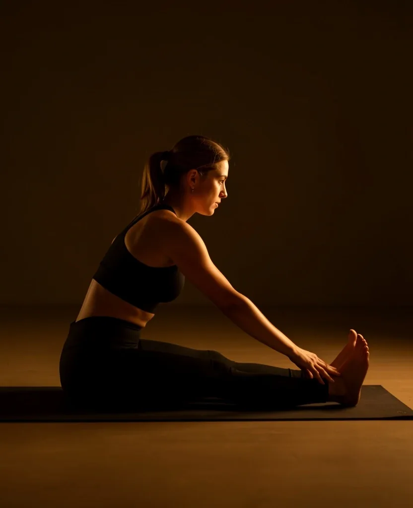 Beginner stretching on yoga mat
