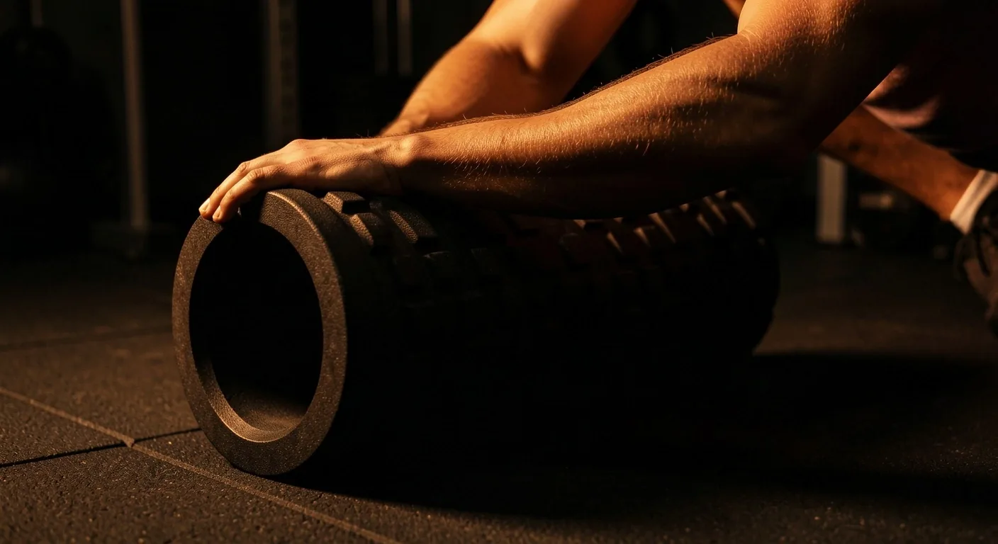 Arms resting on foam roller during recovery